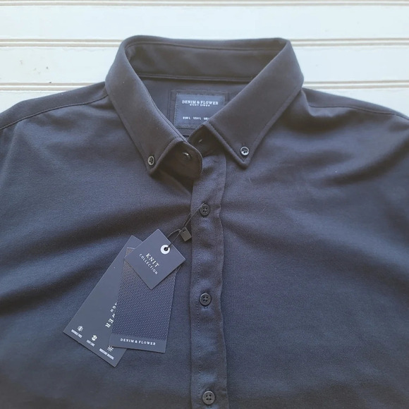 NWT Denim & Flowers Mens Size L Navy Blue Slim Fit Long Sleeve Button Up Shirt - Picture 7 of 10